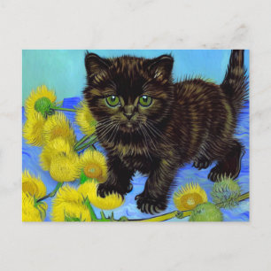 Van Gogh Style Cat with Sunflowers Postcard