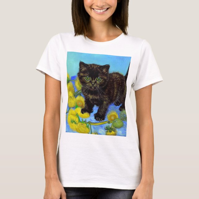Van Gogh Style Cat with Sunflowers T-Shirt (Front)