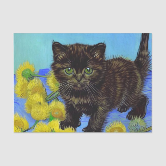 Van Gogh Style Cat with Sunflowers Tissue Paper (Front)