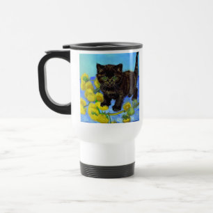 Van Gogh Style Cat with Sunflowers Travel Mug