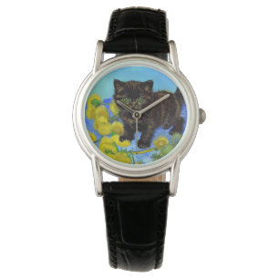 Van Gogh Style Cat with Sunflowers Watch