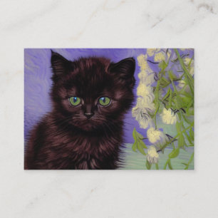 Van Gogh Style Cat with White Flowers Enclosure Card