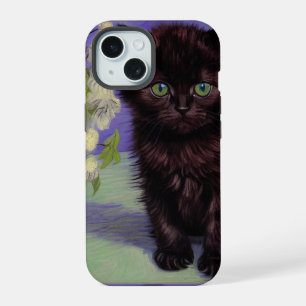 Van Gogh Style Cat with White Flowers iPhone 15 Case