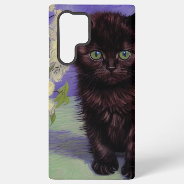 Van Gogh Style Cat with White Flowers Samsung Galaxy S22 Ultra Case (Back)