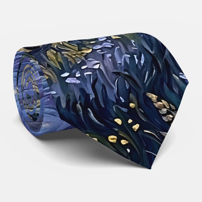 Van Gogh Style Cypress Dusk Midnight Moon Fine Art Tie (Rolled)