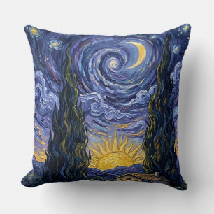 Van Gogh Style Cypress Dusk Starry Night Throw Cushion