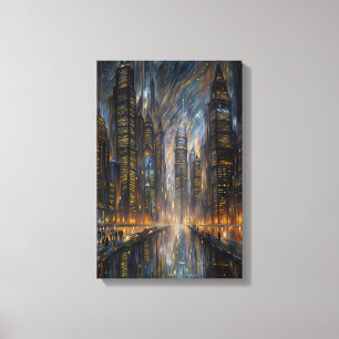 Van Gogh Style Futuristic Cityscape Art Canvas Print