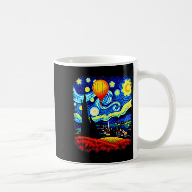 Van Gogh Style Hot Air Balloon Starry Night  Coffee Mug (Right)