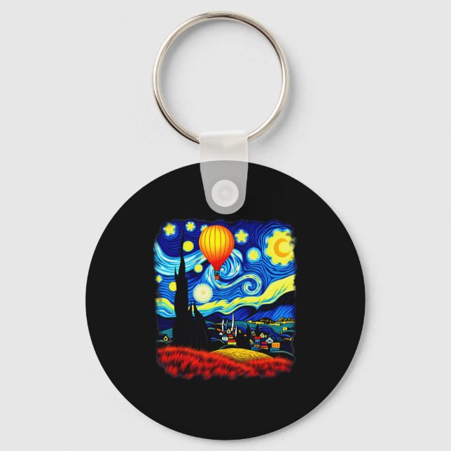Van Gogh Style Hot Air Balloon Starry Night  Key Ring (Front)