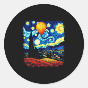 Van Gogh Style Hot Air Balloon Starry Night Long S Classic Round Sticker