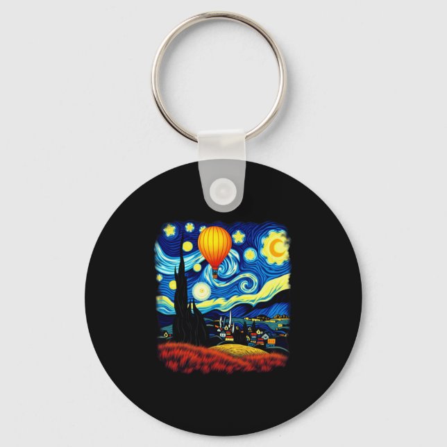 Van Gogh Style Hot Air Balloon Starry Night Long S Key Ring (Front)