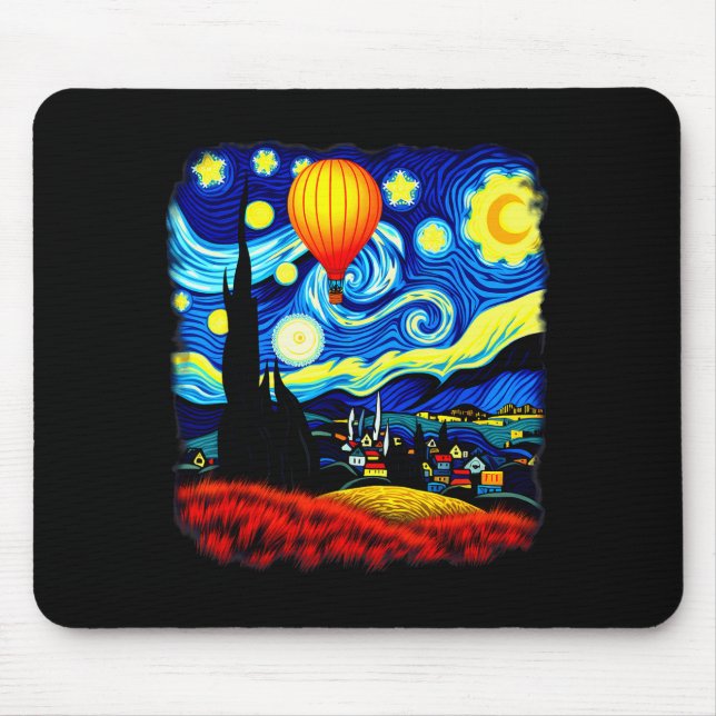 Van Gogh Style Hot Air Balloon Starry Night  Mouse Mat (Front)