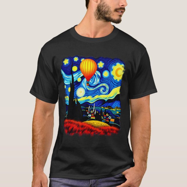 Van Gogh Style Hot Air Balloon Starry Night  T-Shirt (Front)
