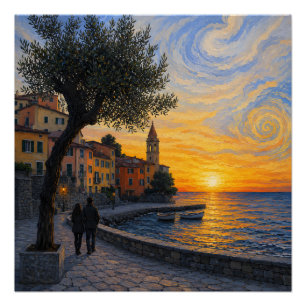 Van Gogh Style Ligurian Sunset – Glossy Art Poster