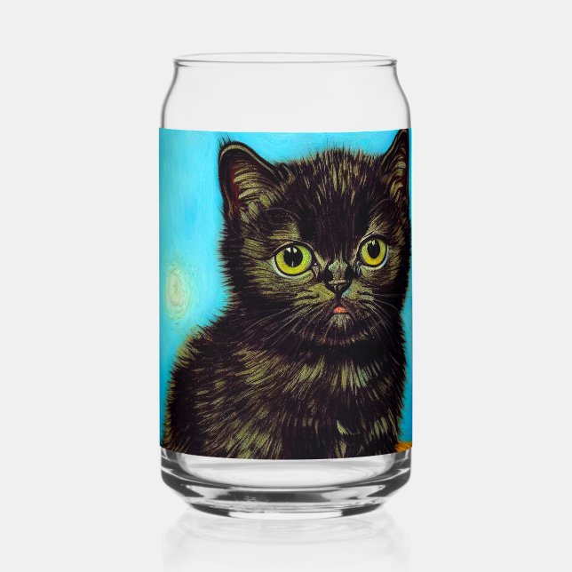 Van Gogh Style Pouting Kitten Can Glass (Front)