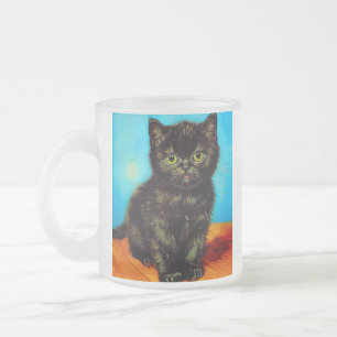 Van Gogh Style Pouting Kitten Frosted Glass Coffee Mug