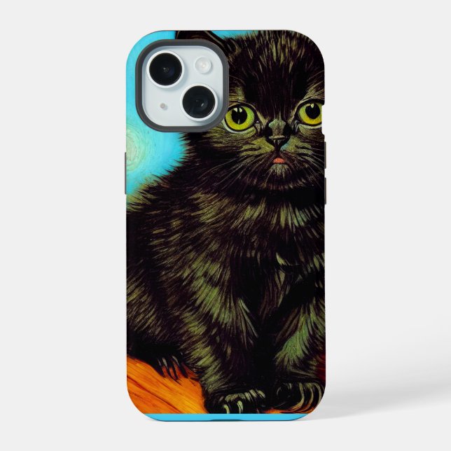 Van Gogh Style Pouting Kitten iPhone 15 Case (Back)