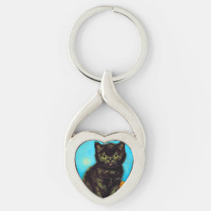 Van Gogh Style Pouting Kitten Key Ring