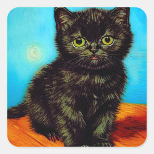 Van Gogh Style Pouting Kitten Square Sticker