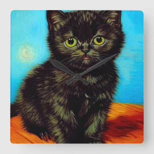 Van Gogh Style Pouting Kitten Square Wall Clock