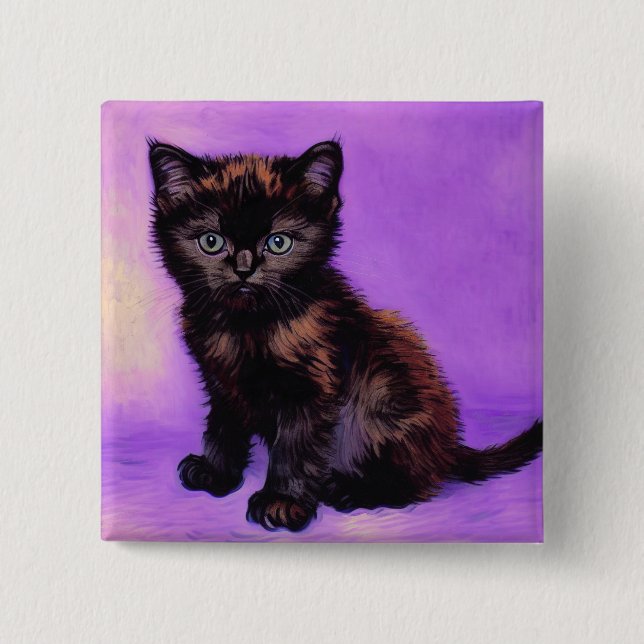 Van Gogh Style Purple Cat 15 Cm Square Badge (Front)