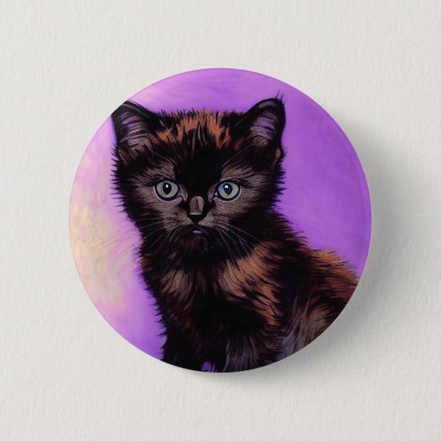 Van Gogh Style Purple Cat 6 Cm Round Badge (Front)