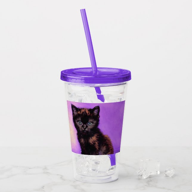 Van Gogh Style Purple Cat Acrylic Tumbler (Front Ice)