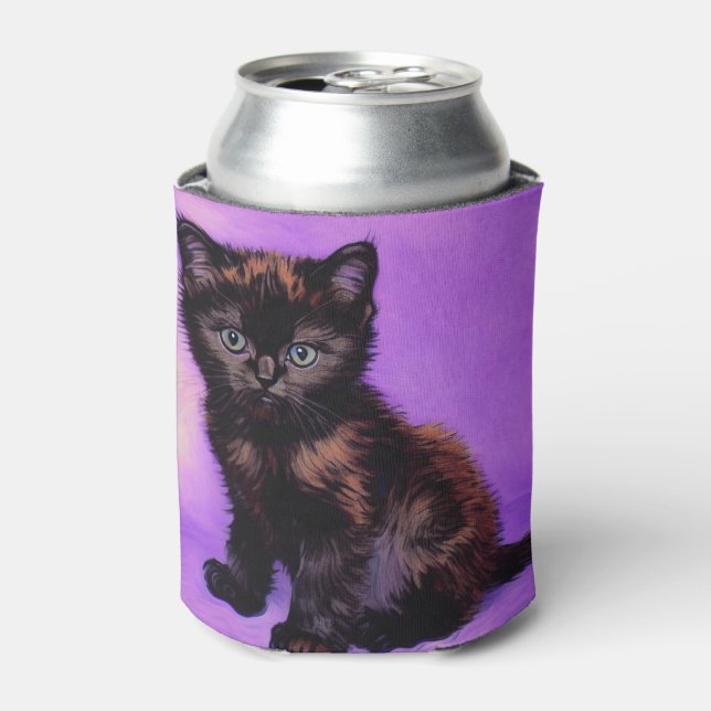 Van Gogh Style Purple Cat Can Cooler (Can Front)