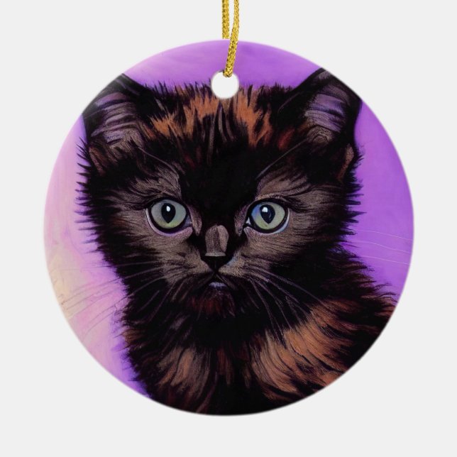 Van Gogh Style Purple Cat Ceramic Tree Decoration (Front)