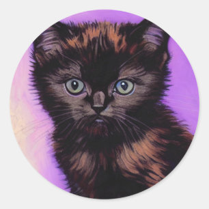 Van Gogh Style Purple Cat Classic Round Sticker