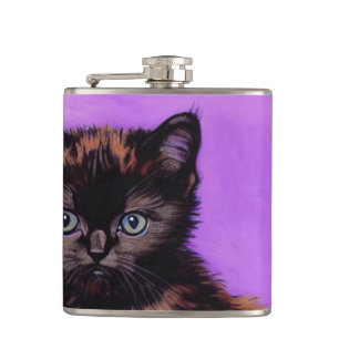 Van Gogh Style Purple Cat Hip Flask