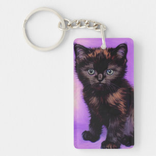 Van Gogh Style Purple Cat Key Ring