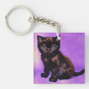 Van Gogh Style Purple Cat Key Ring