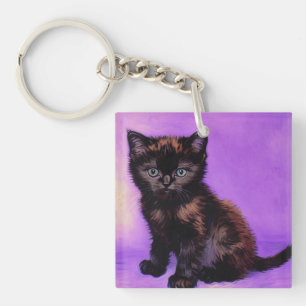 Van Gogh Style Purple Cat Key Ring