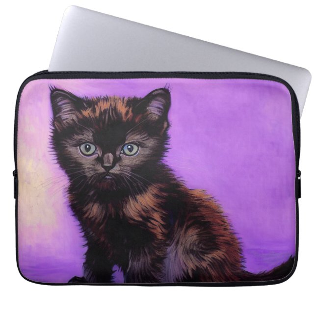 Van Gogh Style Purple Cat Laptop Sleeve (Front)