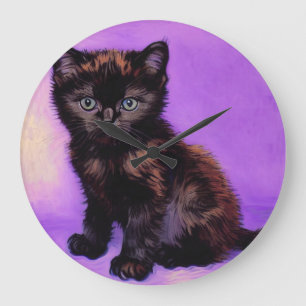 Van Gogh Style Purple Cat Large Clock