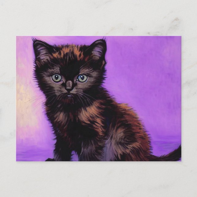 Van Gogh Style Purple Cat Postcard (Front)