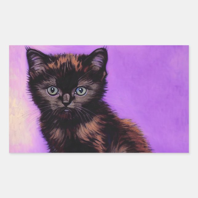 Van Gogh Style Purple Cat Rectangular Sticker (Front)