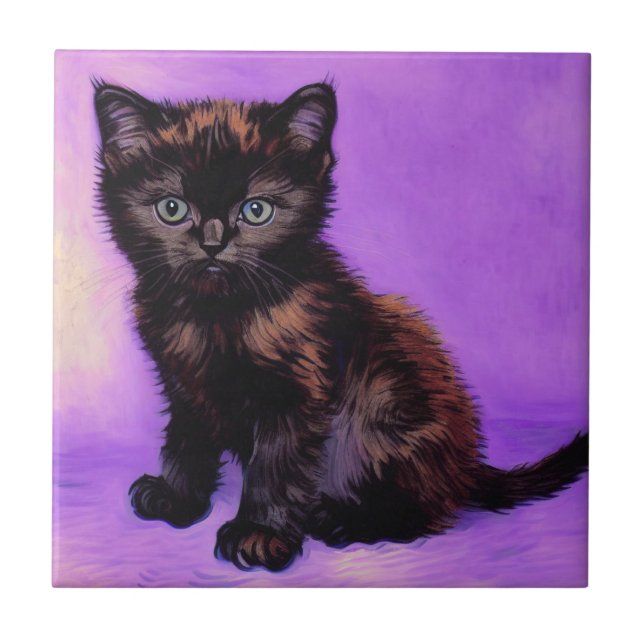 Van Gogh Style Purple Cat Tile (Front)