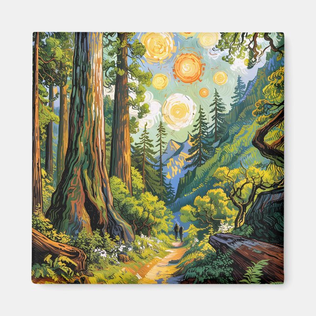Van Gogh Style Redwood National Park Hiking Trail  Magnet (Front)