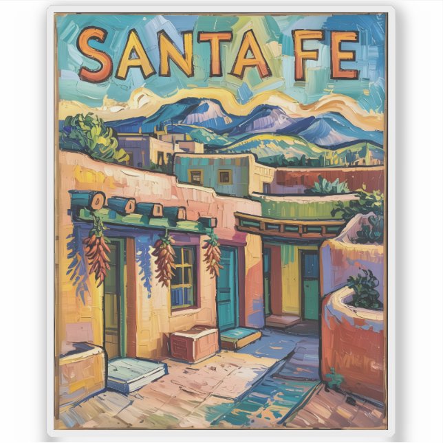 Van Gogh Style Santa Fe Travel Art with Adobe Home (Front)