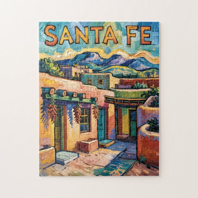Van Gogh Style Santa Fe Travel Art with Adobe Home Jigsaw Puzzle (Vertical)