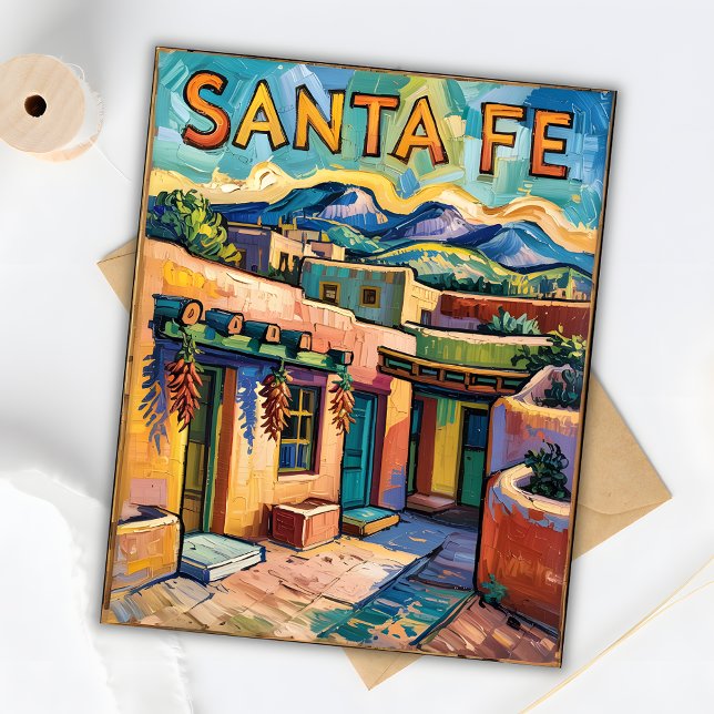 Van Gogh Style Santa Fe Travel Art with Adobe Home Postcard (Creator Uploaded)