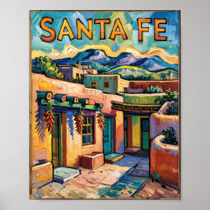Van Gogh Style Santa Fe Travel Art with Adobe Home Poster