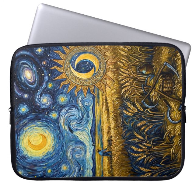 Van Gogh Style Starry Harvest Gold Wheat Field  Laptop Sleeve (Front)