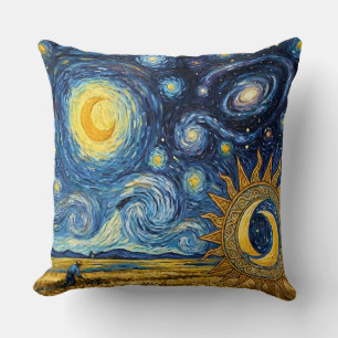Van Gogh Style Starry Harvest Golden Wheat Field Cushion