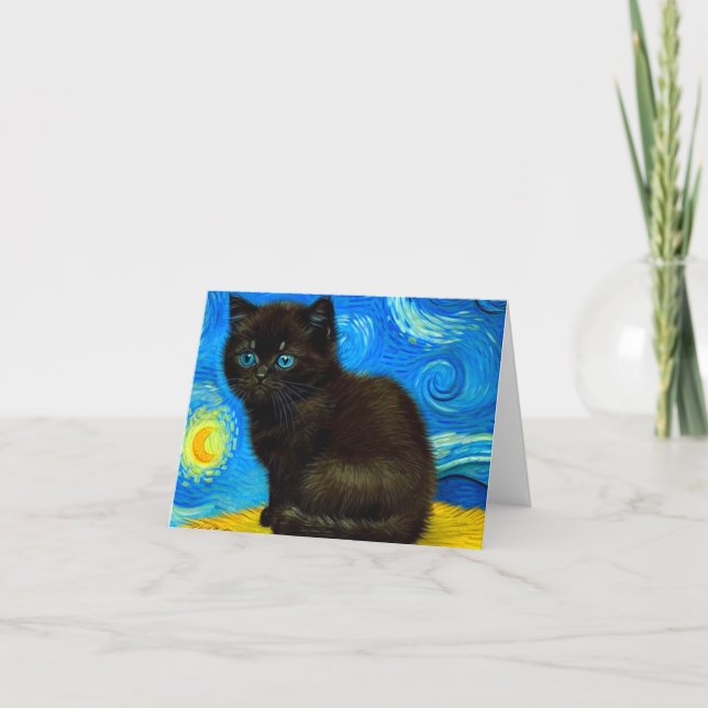 Van Gogh Style Starry Night Cat Invitation (Front)