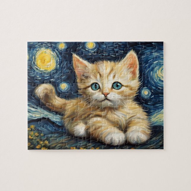 Van Gogh Style Starry Night Cat Jigsaw Puzzle (Horizontal)