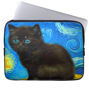 Van Gogh Style Starry Night Cat Laptop Sleeve