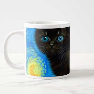 Van Gogh Style Starry Night Cat Large Coffee Mug